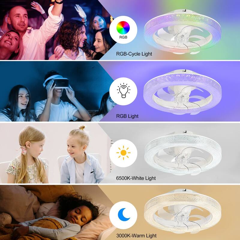 20 Inch Dimmable RGB Smart Ceiling Fan Light with Remote and APP On