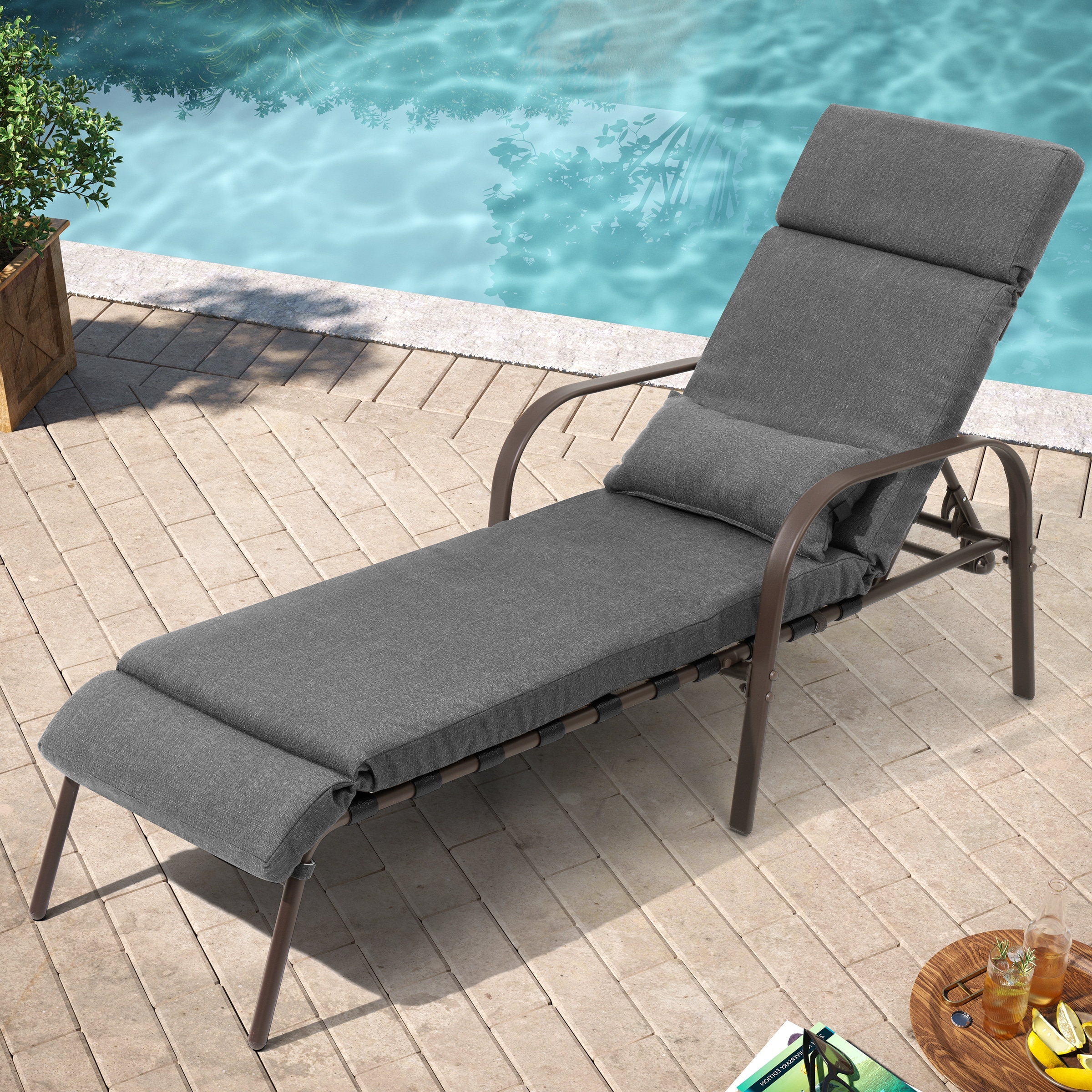 Adjustable Outdoor Patio Chaise Lounge Chair with Cushion for Relaxation-image