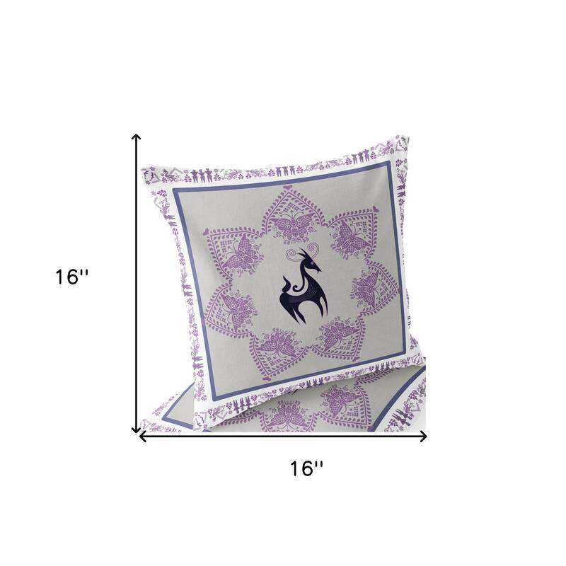 HomeRoots Set of Two 16" X 16" Black and Gray Horse Blown Seam Eclectic Indoor Outdoor Throw Pillow - 16.00' X '16.00' X '5.00