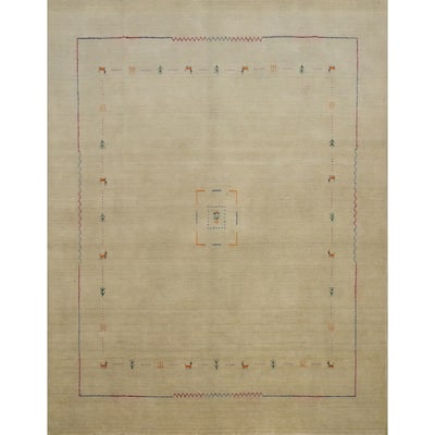 Hand Knotted Oriental 100% Wool Carpet Tribal Animal Pictorial Beige & Ivories Gabbeh Area Rug - 7' 11'' X 7' 9''
