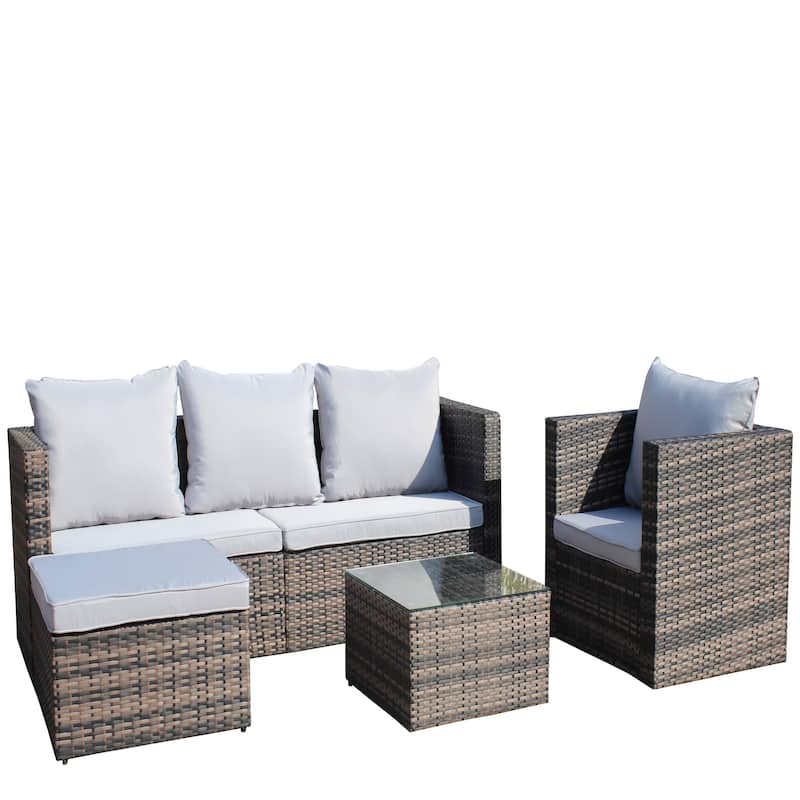 Outdoor Garden Patio Furniture 4-Piece PE Rattan Wicker Cushioned Sofa Sets and Coffee Table, patio furniture set;outdoo