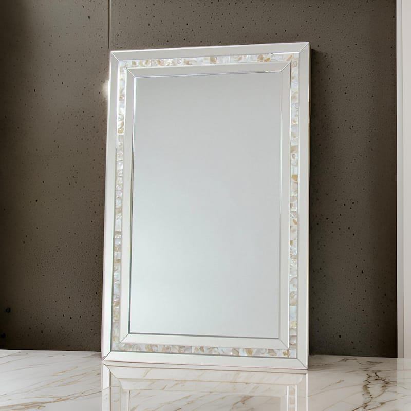 Beveled Mirror with Mother of Pearl Strip Accent, Silver