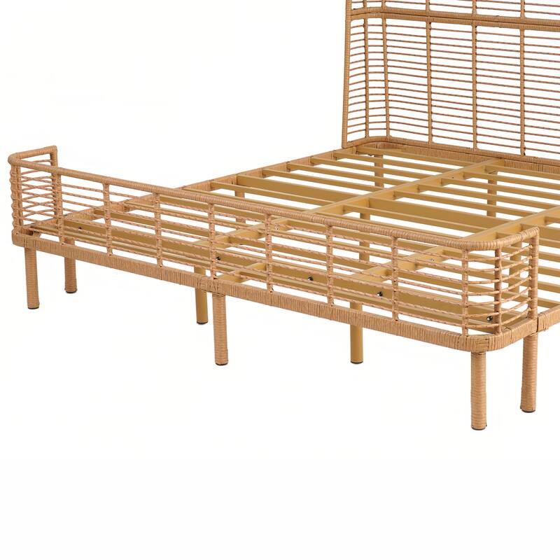 Christopher Knight Home - Marlowe Rattan Bed with Metal Frame and Wingback Design