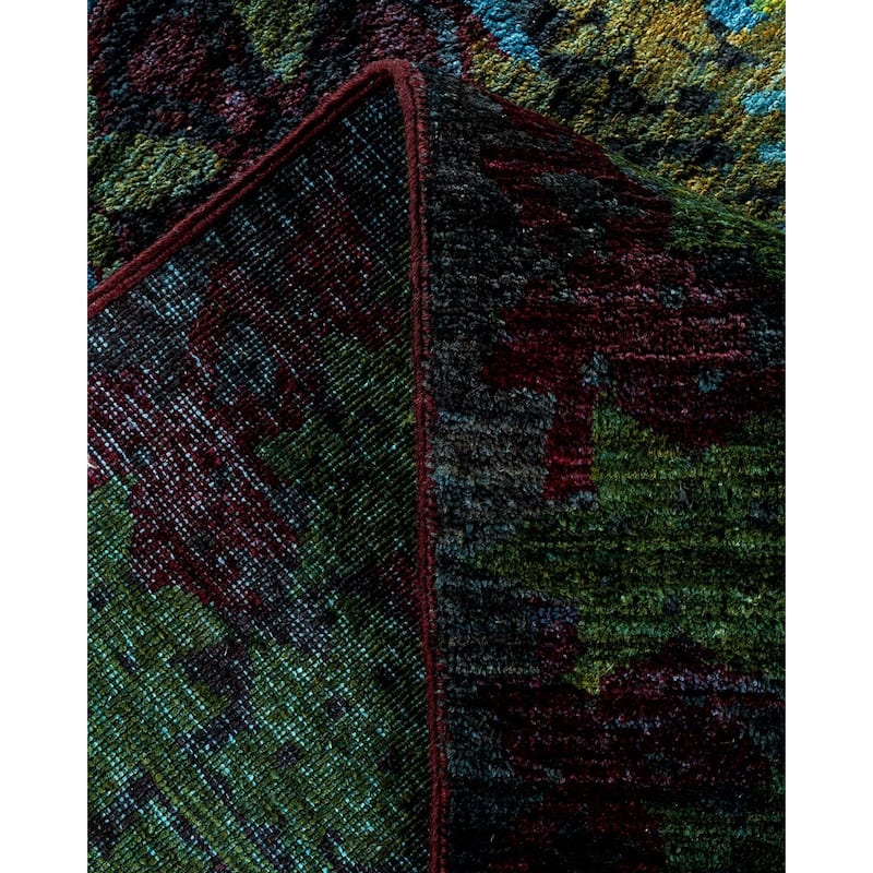 Overton Hand Knotted Wool Vintage Inspired Modern Contemporary Overdyed Green Area Rug - 9' 0" x 11' 10"