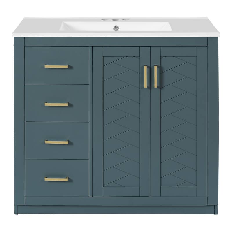 36" Wood Bathroom Vanity w/ Ceramic Sink,3 Drawers,Soft Closing Doors