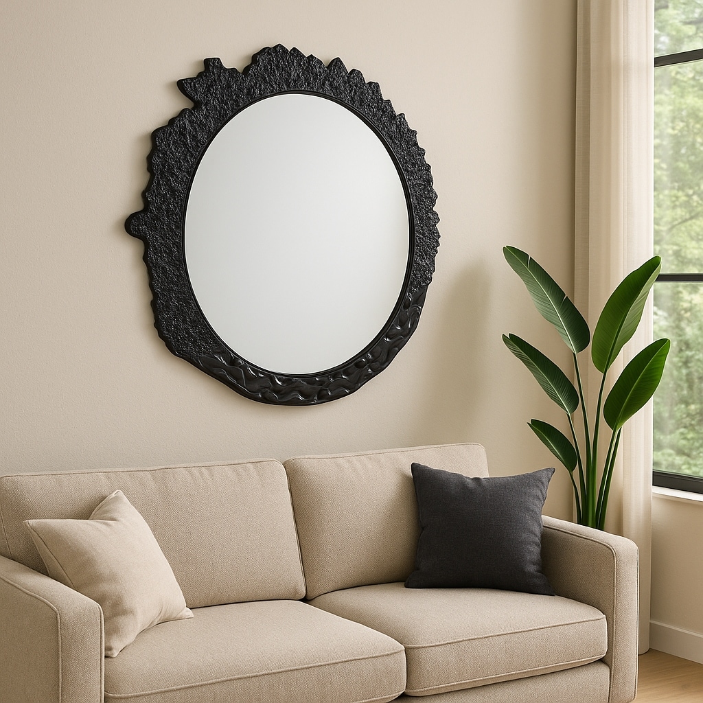 Metal Modern Textured Frame Wall Mirror - Black, 35" - 35.0"