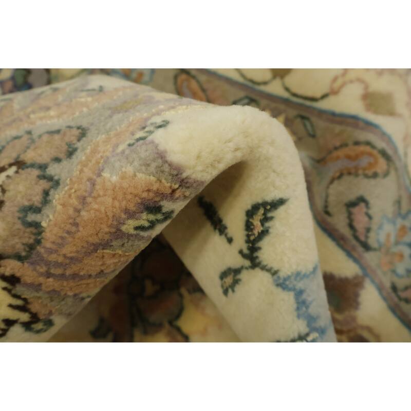 Hand Knotted Oriental 100% Wool Carpet Traditional All-Over Beige & Ivories Tabriz Area Rug - 9' 9'' X 6' 3''