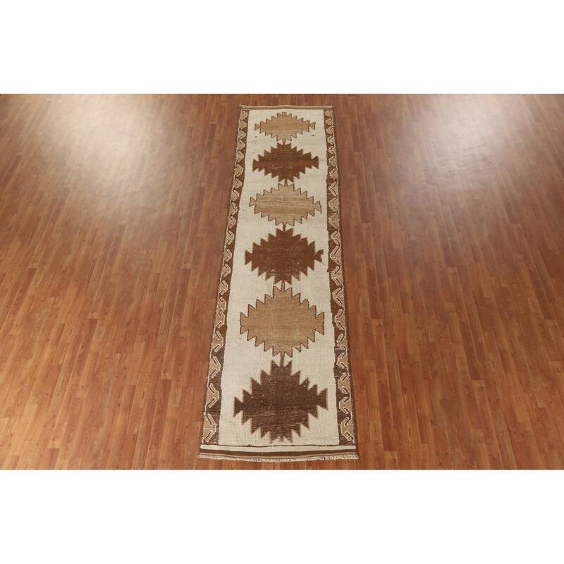 Anatolian Turkish Runner Rug Handmade Beige Wool Carpet - 3'4"x 12'7"