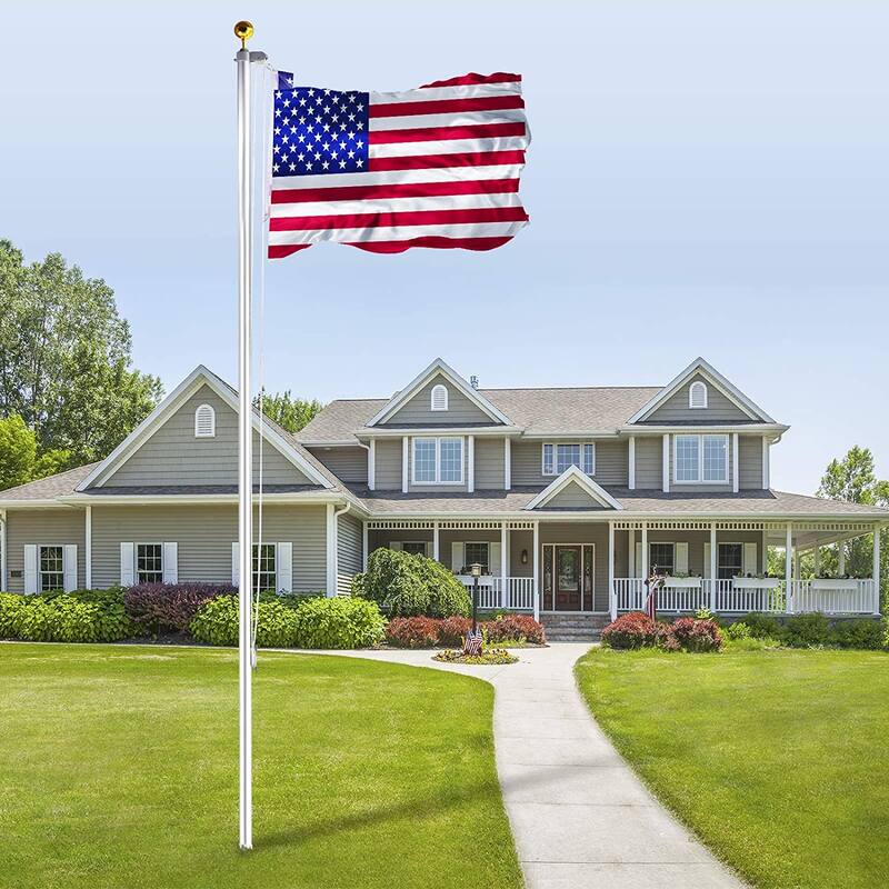 GDFStudio - Arden Flagpole Aluminum Telescopic Freestanding 20FT - Silver - 20Ft