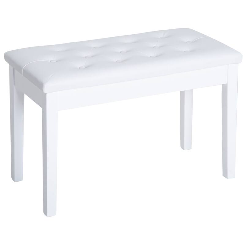 HOMCOM Traditional Country Birchwood Faux Leather Padded 2 Person Piano Bench - White