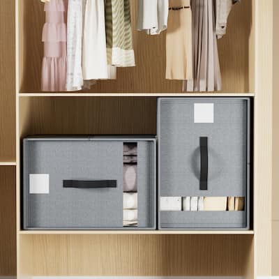 VECELO 2 Pack Clothes Storage Baskets,Foldable Linen Fabric Organizer with Carrying Handles,Bedroom Closet Organization - 2 PACK