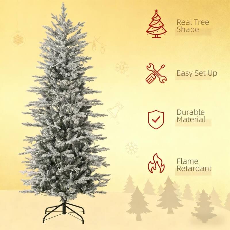 Snow Branches withChristmas Trees,Artificial Flocked Christmas Trees,with Warm Yellow Clear Lights, Auto Open - Green