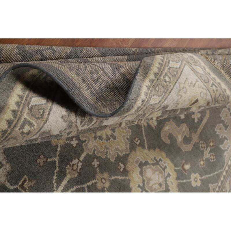 Gray Oushak Indian Area Rug Hand-Knotted Wool Carpet - 9'0"x 11'8"