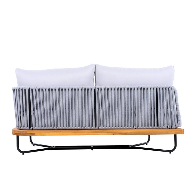 Christopher Knight Home - Evelyn Patio Outdoor Acacia Wood Rope Sofa Set