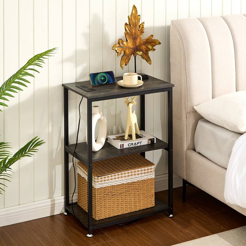 Javlergo Set of 2 Nightstand with Charging Station Side End Table with 3-tier Open Storage