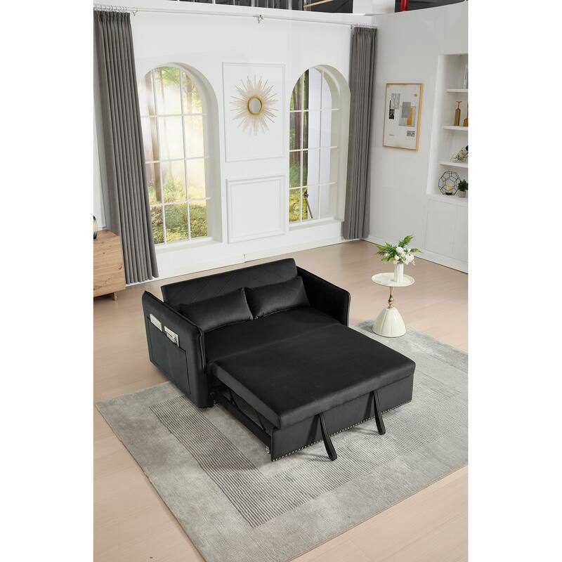 55" Velvet Small Loveseat Lounge Couches with 2 Pillows and Reclining Backrest - 2 Seat