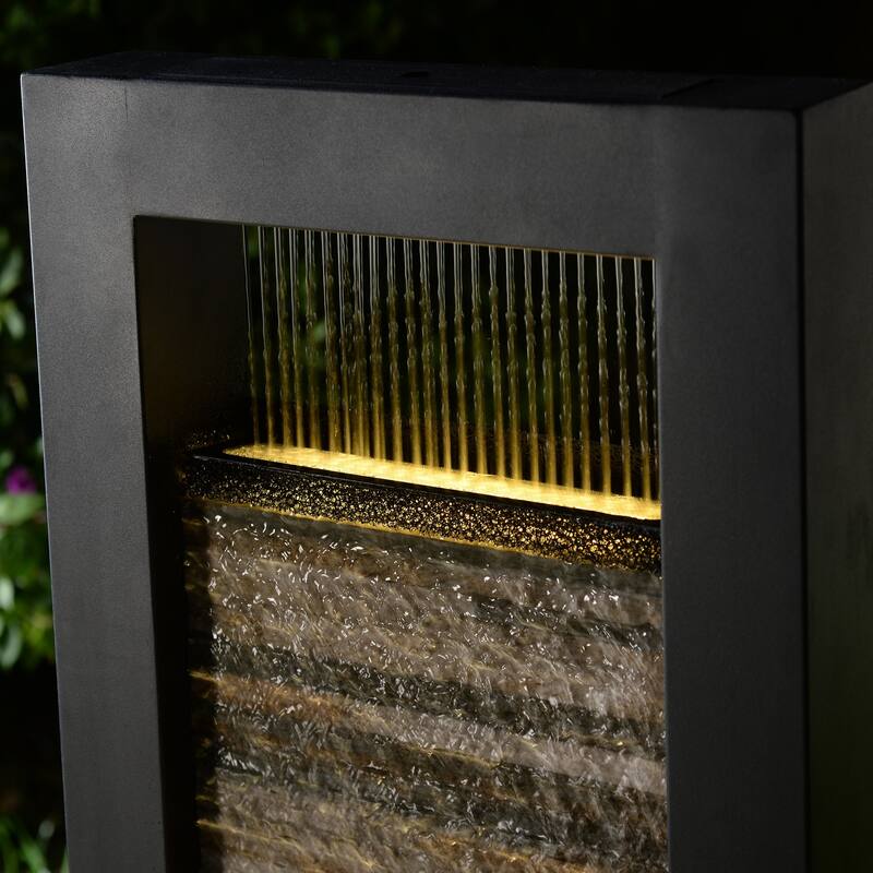 LED Lighted Zen Outdoor Garden Water Fountain with Stone Brick Accent - 48" - Black