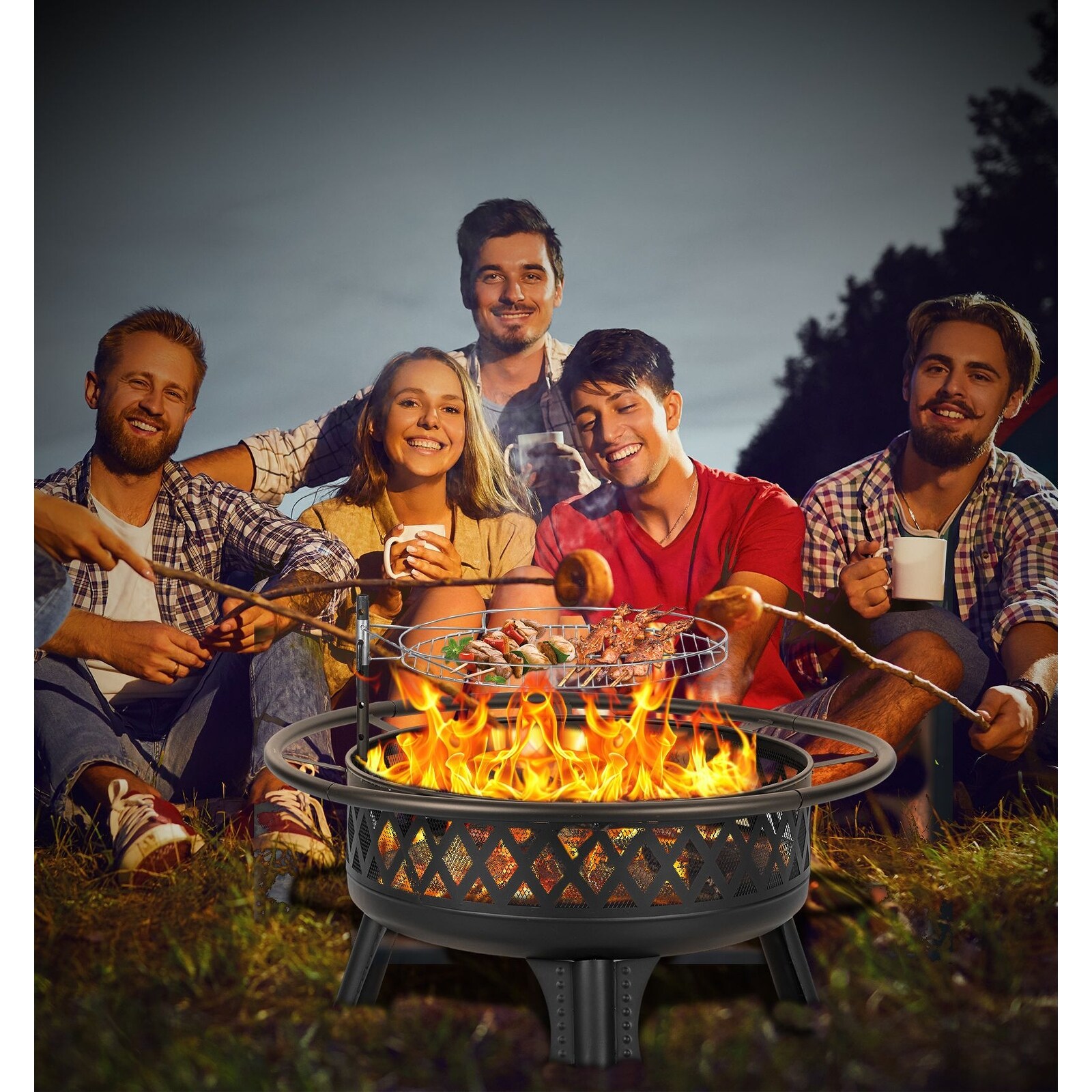 Lava Star 38-Inch Wood Burning Fire Pit with Grill & Lid - Bed