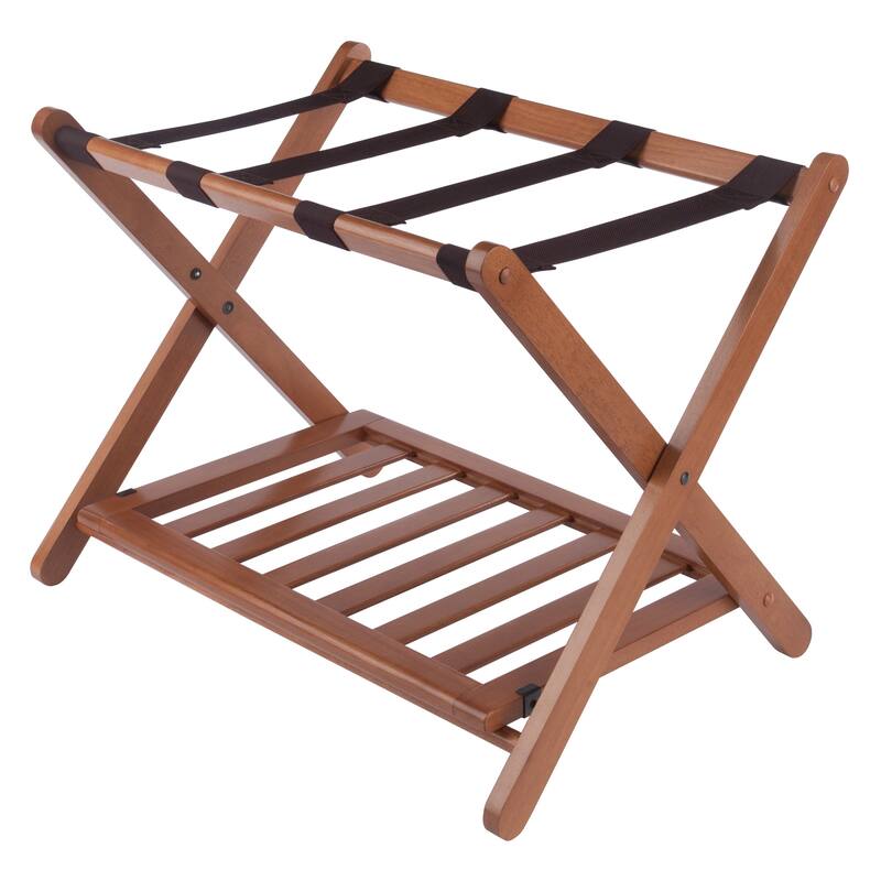 Reese Luggage Rack with Shelf Teak Finish