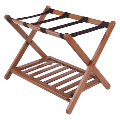 Reese Luggage Rack with Shelf Teak Finish