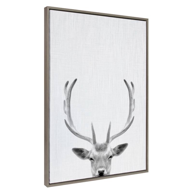 Kate and Laurel Sylvie Deer Portrait Framed Canvas by Simon Te Tai - 31.5x41.5 - Plastic - Grey