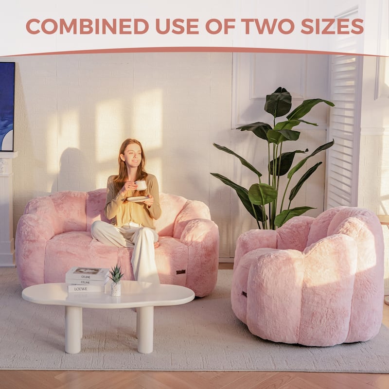 Single Faux Far Floral Shaped Bean Bag Chair