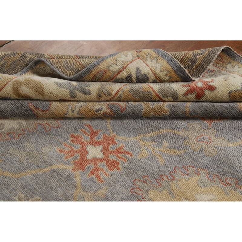 Hand Knotted Oriental 100% Wool Carpet Transitional All-Over Greys & Charcoal Oushak Area Rug - 9' 9'' X 8' 3''