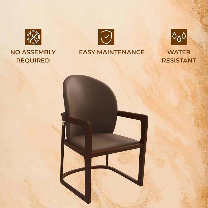 Svelta Leather Dining Chair with Rubberwood Legs Curved Back Accent Arm Chair for Kitchen and Dining Room Set of 4