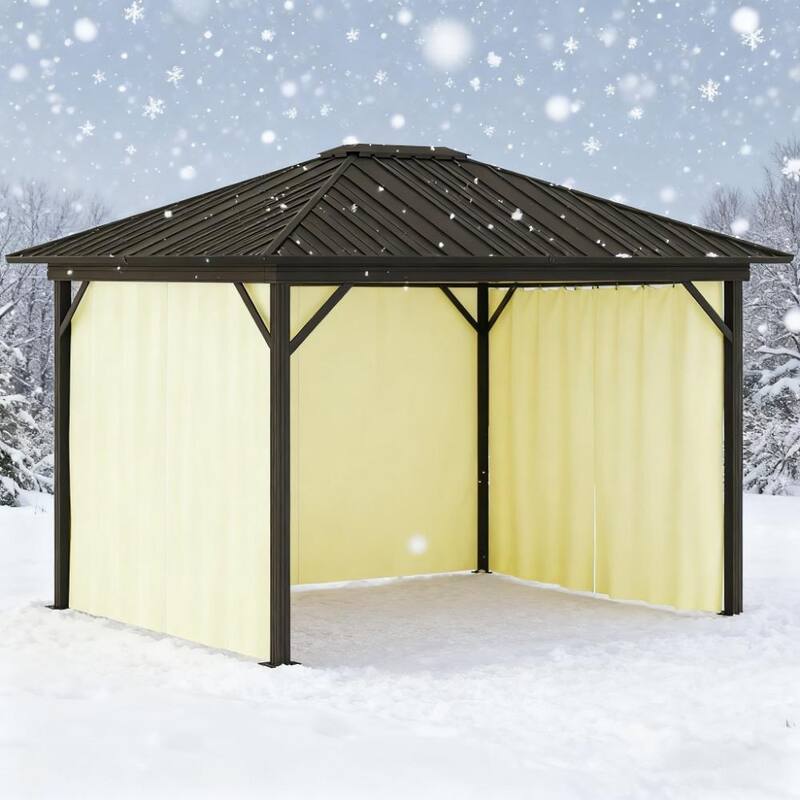 Hard Top Gazebo with Curtains, Aluminum Frame, and Mesh Netting - 11.9' x 9.8' - Bronze