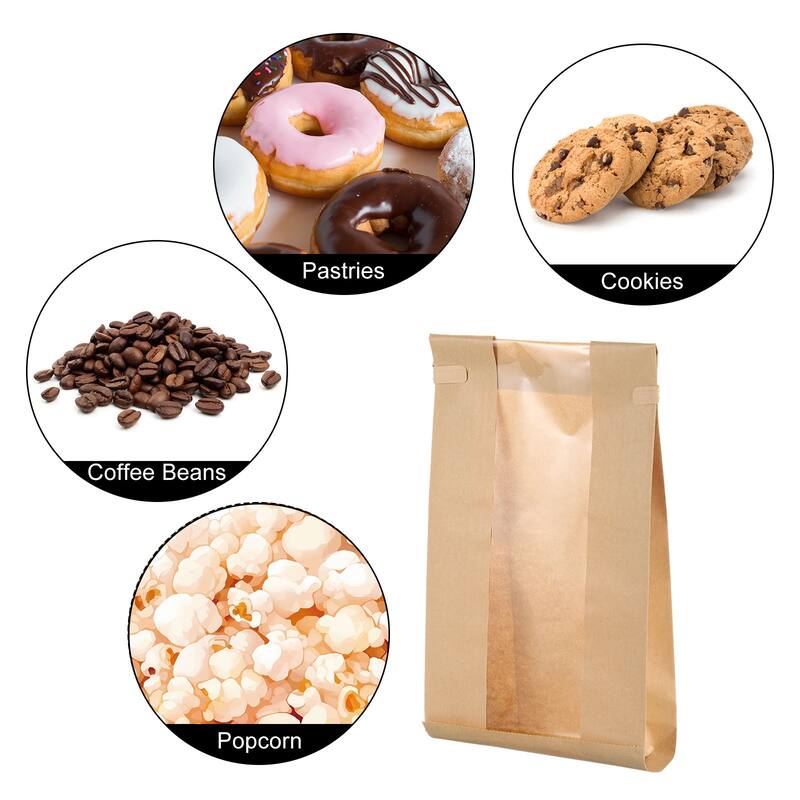 Bakery Bags with Window, Tin Tie Tab Lock Bags, Brown