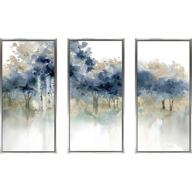 "Waters Edge" Print in Floating Canvas, Set of 3 - Blue