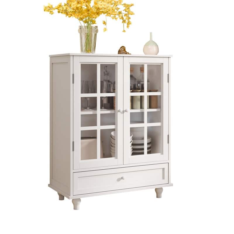 Modern Buffet Cabinet with Adjustable Shelves and Display Glass Doors for Versatile Living Room Storage