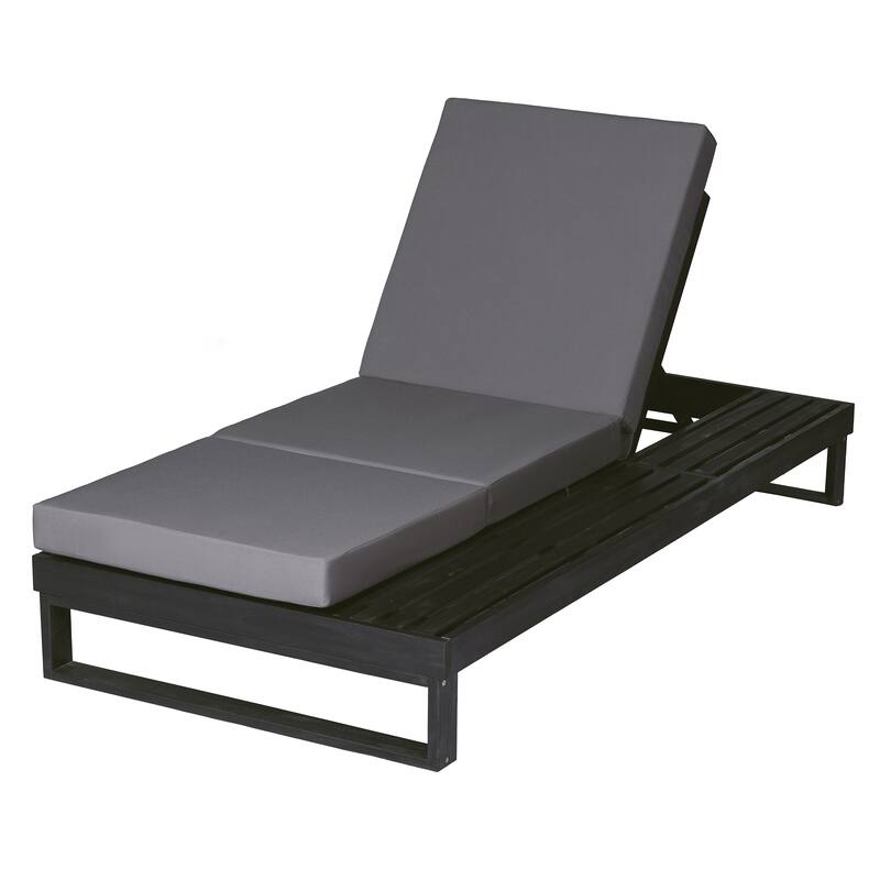 Christopher Knight Home - Modern Outdoor Acacia Wood Chaise Lounge with 4-Position Adjustable Backrest & 2-Fold Cushion