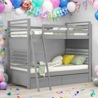 Twin over Twin Classic Wooden Bunk Bed with Two Drawers,Space-Efficient Multifunctional Bunk Bed With Storage