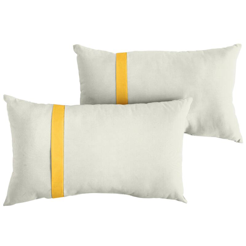 Sorra Home Sunbrella Outdoor Single Large Flange Pillow Set of 2 - Sunbrella - Canvas Natural/Canvas Sunflower - 16 in H x 26 in W x 6 in D