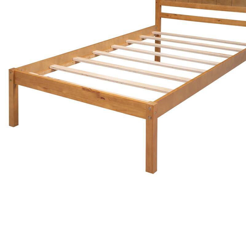 Classic Platform Bed Wood Bed with Headboard, Solid Wood Platform Bed Frame with Strong Slats Support/No Box Spring Needed