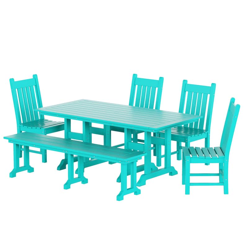 Laguna Hdpe All Weather Outdoor Patio Dining Set with Rectangle Table, Side Chairs, and Bench (6-Piece Set)