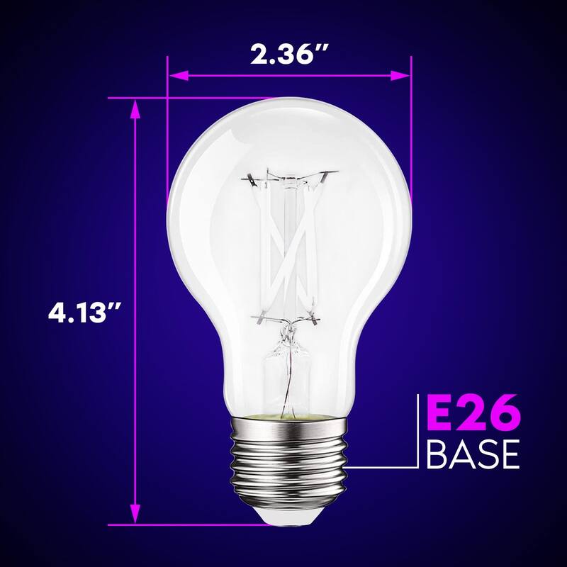 Luxrite A19 UV LED Black Light Bulb, 6W, Enclosed Fixture Rated, E26 Base - Halloween, Party, Body Paint, Poster 2-Pack