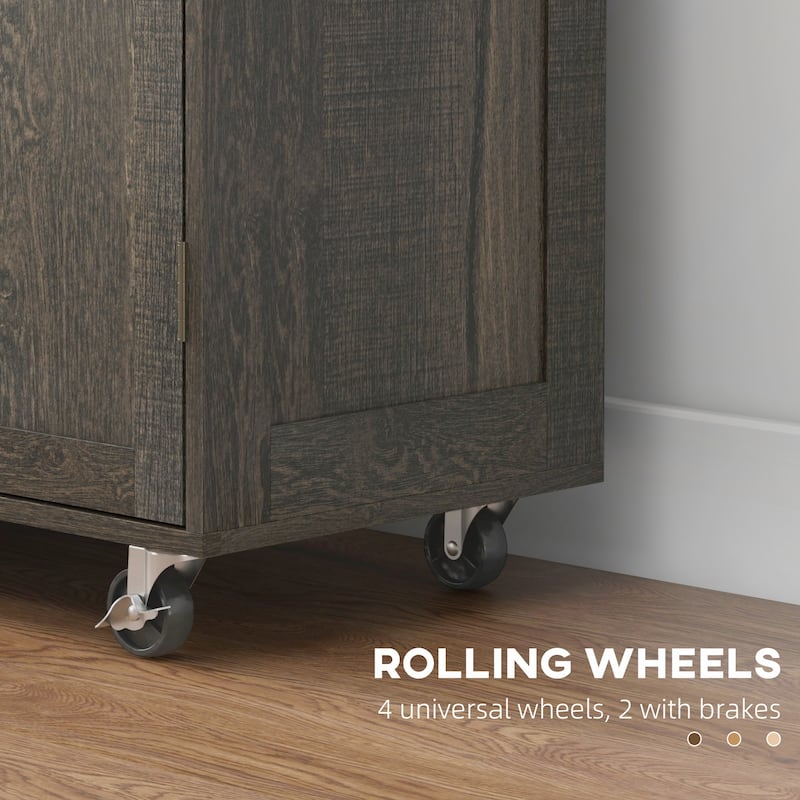Triple-Cabinet Rolling Kitchen Island on Wheels