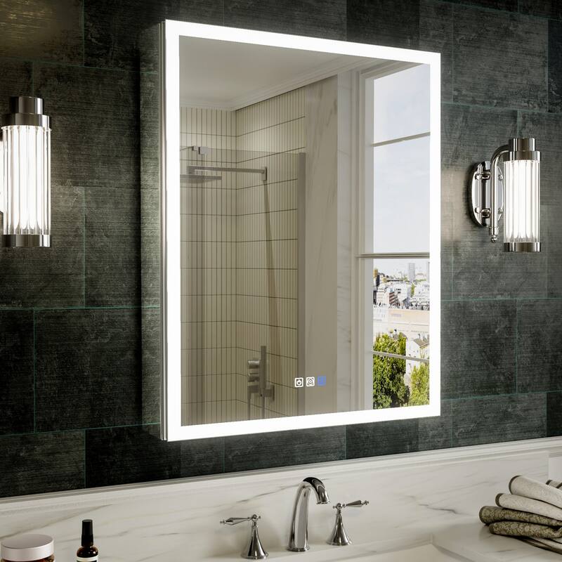 Modland 24"-30"W x 30"H LED Bathroom Medicine Cabinet with Mirror Anti-Fog,Surface or Recessed Mount