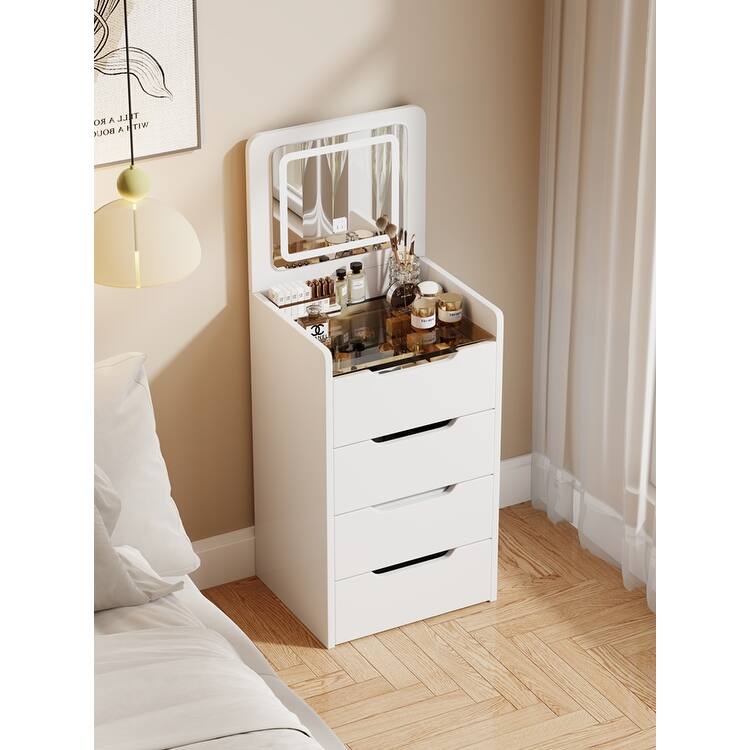 3 in 1 Vanity Desk with Plip Top Mirror,Small Make Up Vanity Set with Visible Glass Desktop, Compact Dressing Table