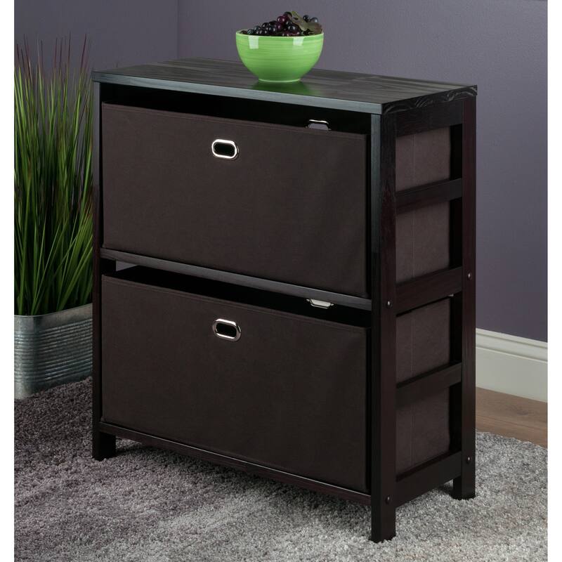 Torino 3-Pc Storage Shelf with 2 Foldable Fabric Baskets, Espresso and Chocolate - 25.2 x 11.22 x 29.21 inches