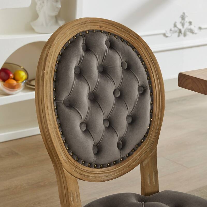 French Style Solid Wood Frame Antique Painting Linen Fabric Back Dining Chair