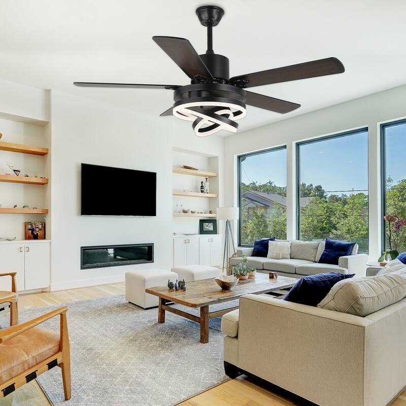 Oaks Aura 52in. DIY Shade Modern Reversible Ceiling Fan with Light, 6-Speed Silent Motor Ceiling Fan with Remote for Large Room