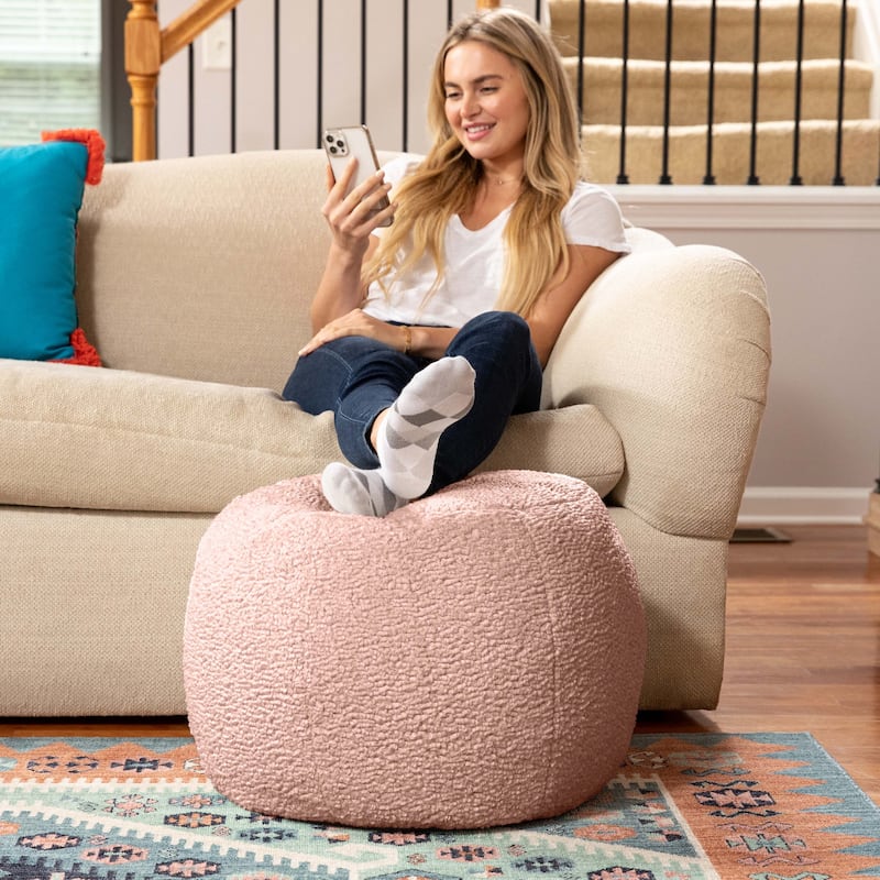 Jaxx Ellis Pouf - Modern Shearling Faux-Lamb Plush Fleece Ottoman - Small - Pink