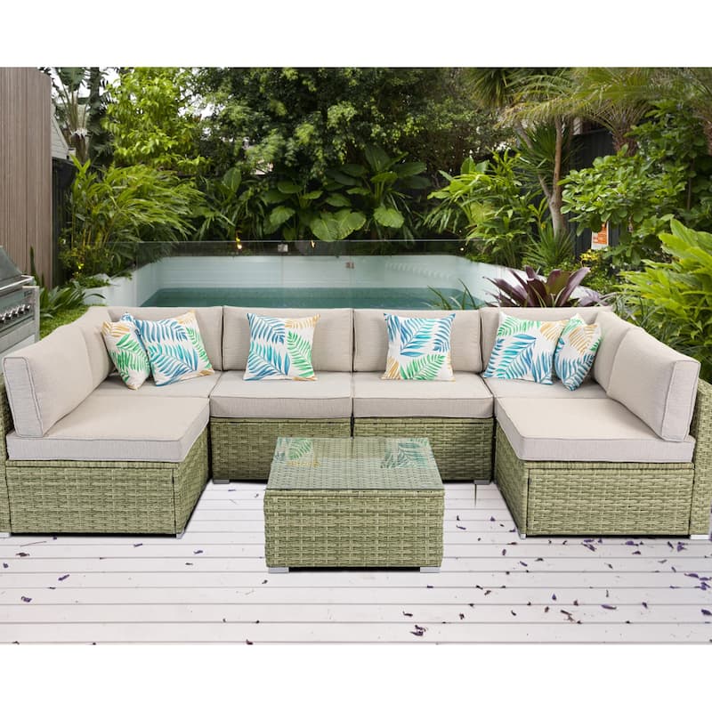 COSIEST 7-Piece Outdoor Patio Sectional Wicker Sofa With Coffee Table