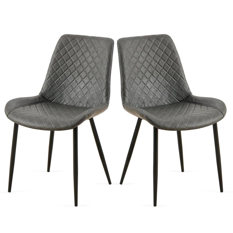 Mid-Century Modern Leathaire Chairs Kitchen Living Room Armless Side Chair with Metal Legs Set Of 2