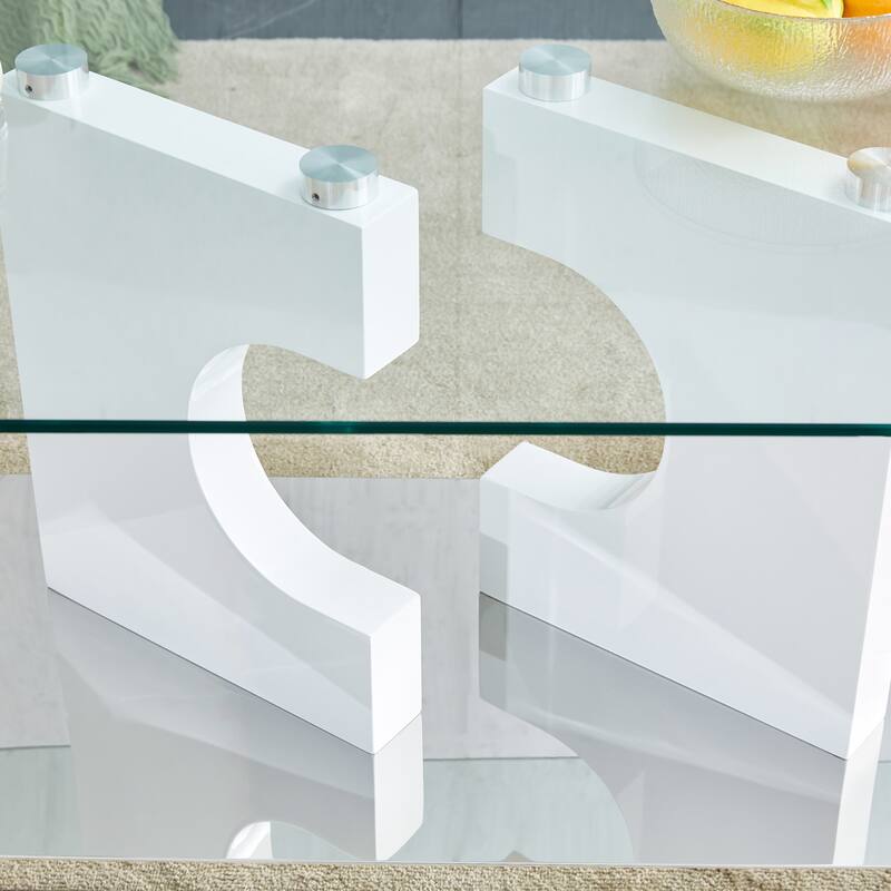 47.2" Modern Rectangular Coffee Table with Tempered Glass Tabletop and MDF Legs