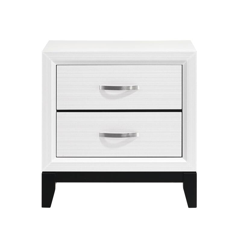 Modern White 2-Drawer Nightstand with Chrome Pulls, Wooden Bedside Table