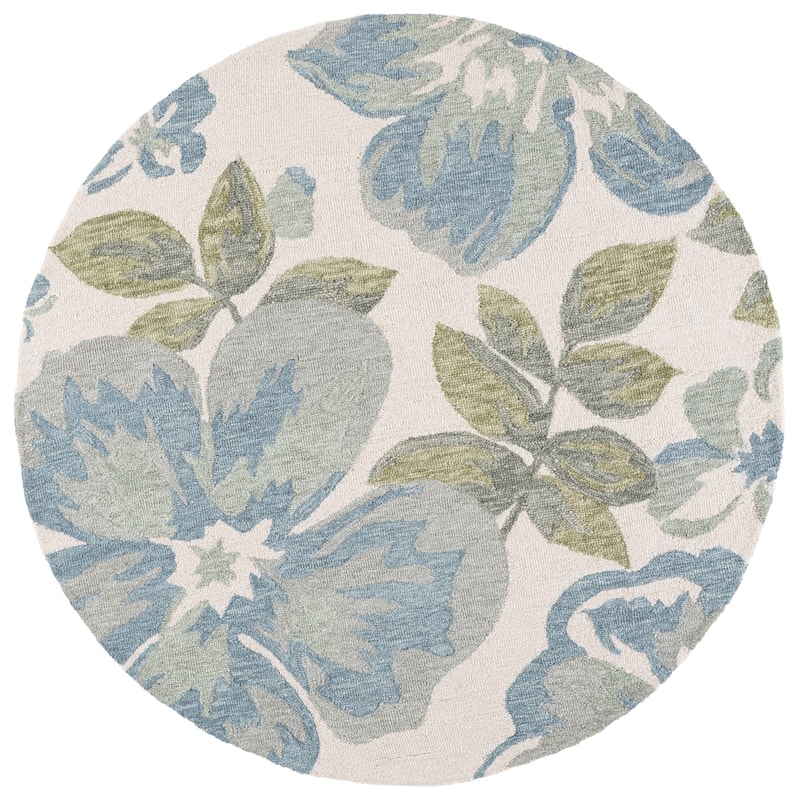 SAFAVIEH Handmade Jardin Florinka Floral Wool Rug - 6' Round - Ivory/Blue